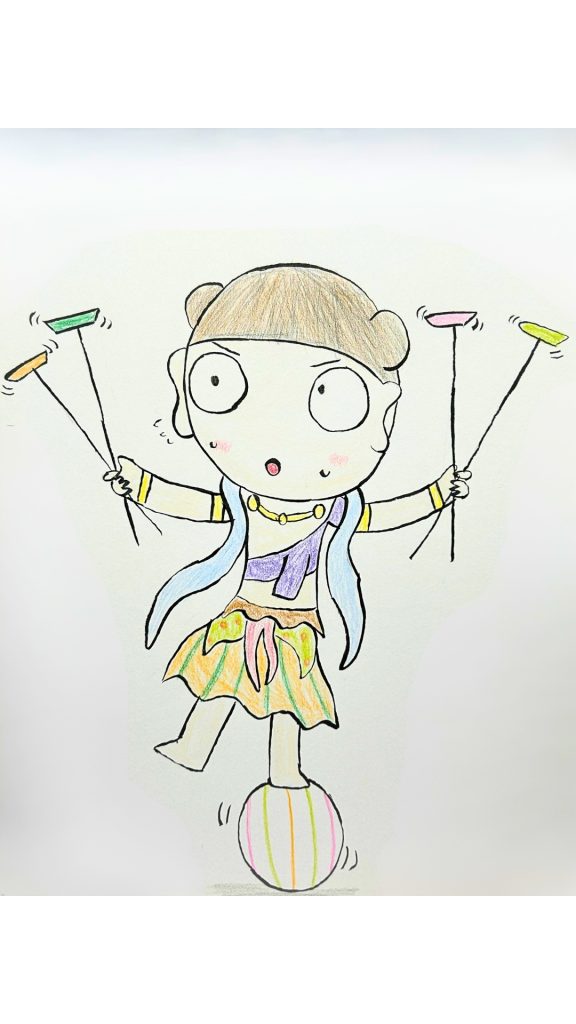 皿回しを頑張る善財童子。