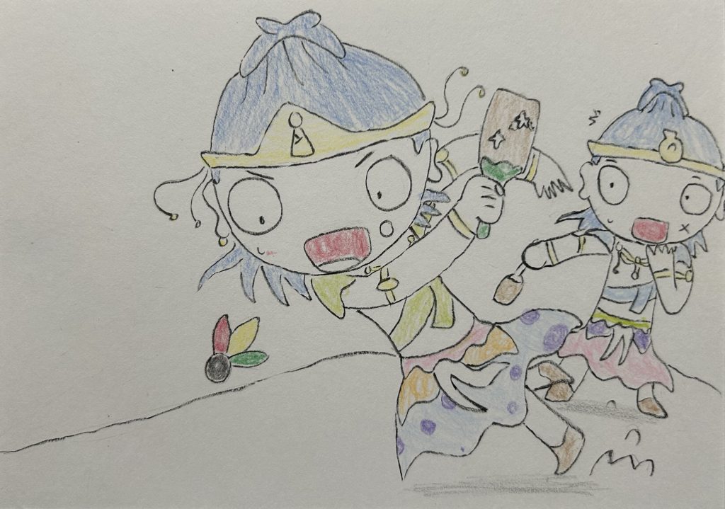 聖観音と勢至菩薩の羽つき