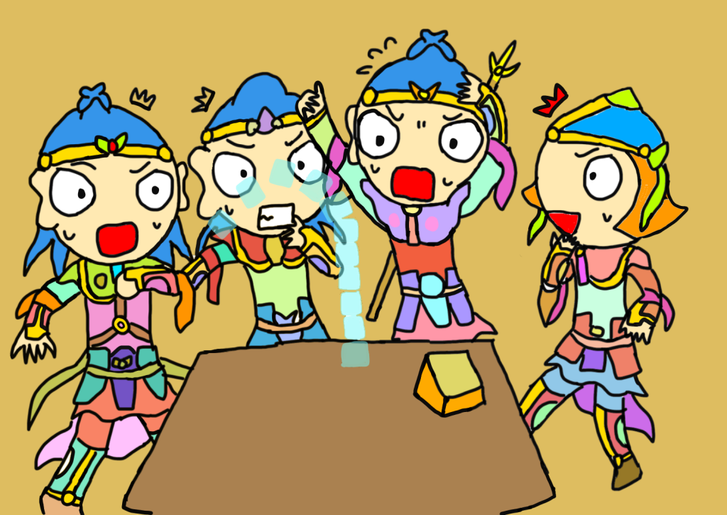 四天王が氷重ねゲームをしている図