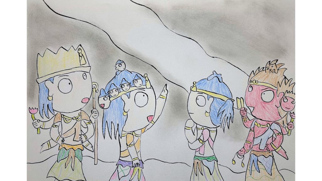 天の川を眺める不空検索観音、十一面観音、聖観音、馬頭観音。